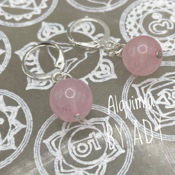 Simple pink quartz spheres dangle earrings - Picture 1 of 1